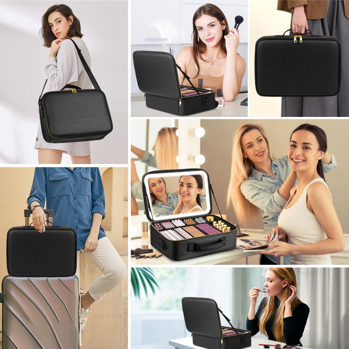 JJhxr makeup bag with luggage strap for secure travel compatibility.