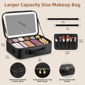 JJhxr makeup bag with removable shoulder strap for hands-free travel.