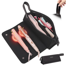 JKAOO hair tools travel bag opened showing organized compartments for tools and accessories