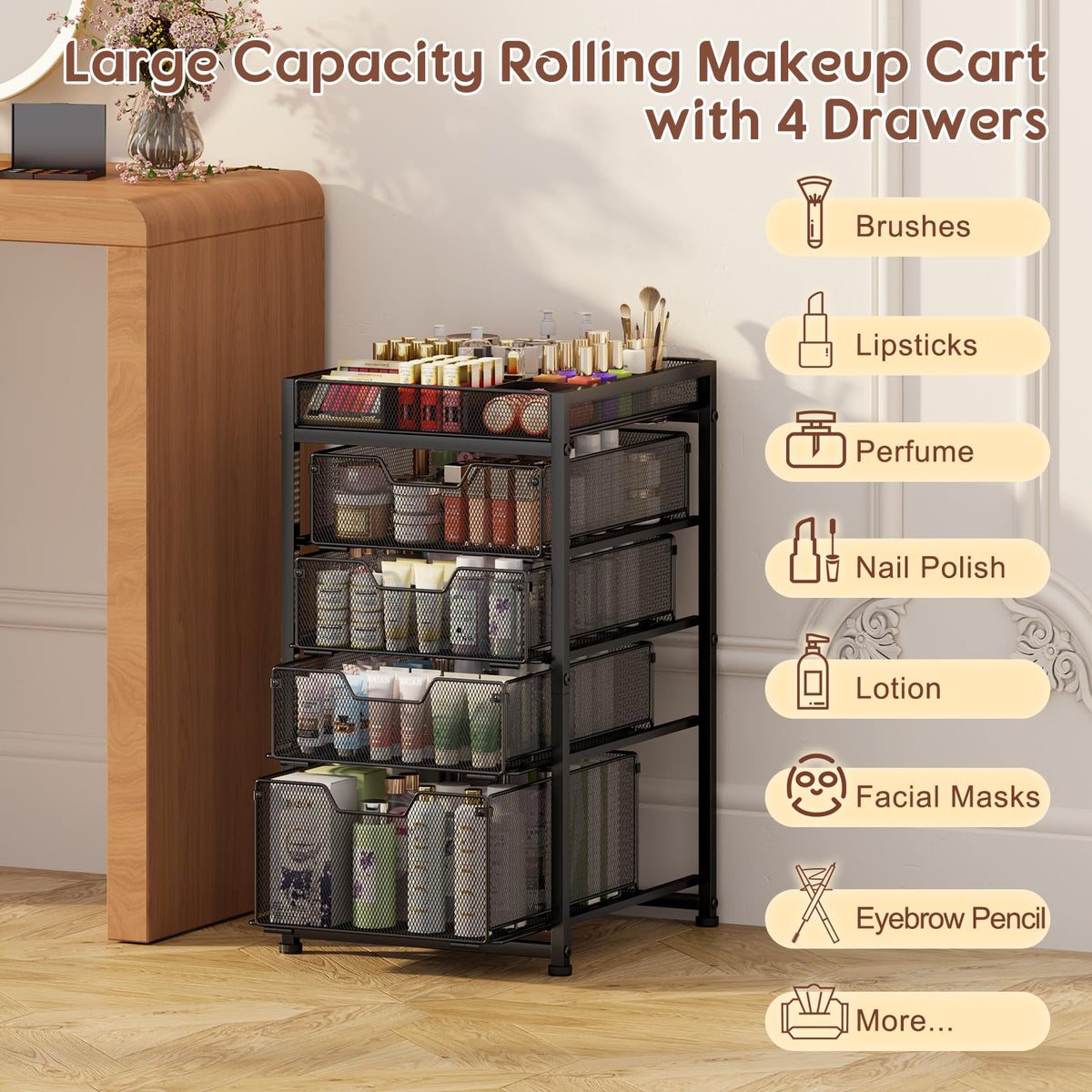 JKsmart cart on wheels for easy mobility across rooms and floors.