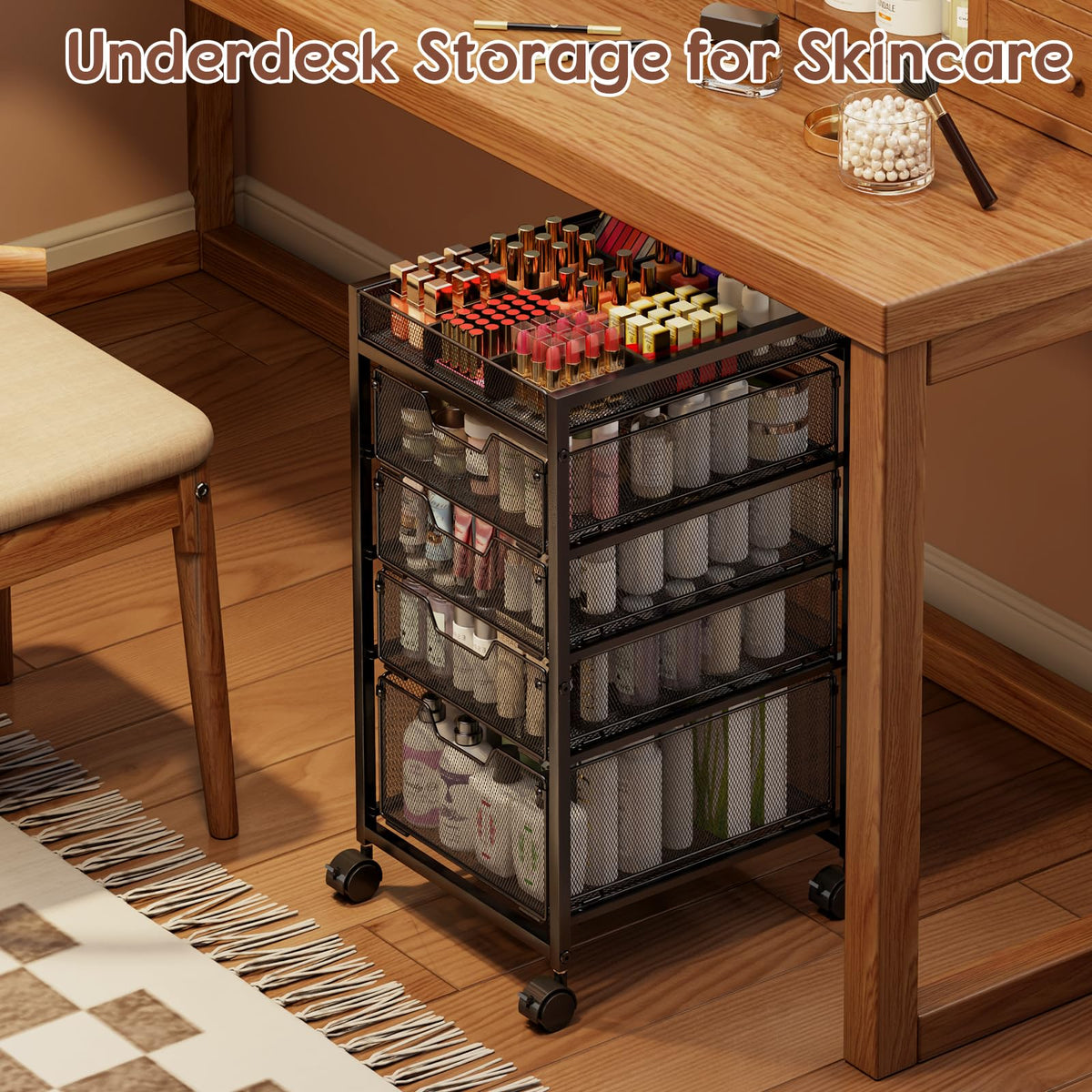 JKsmart makeup cart with sturdy metal frame delivering lasting support.