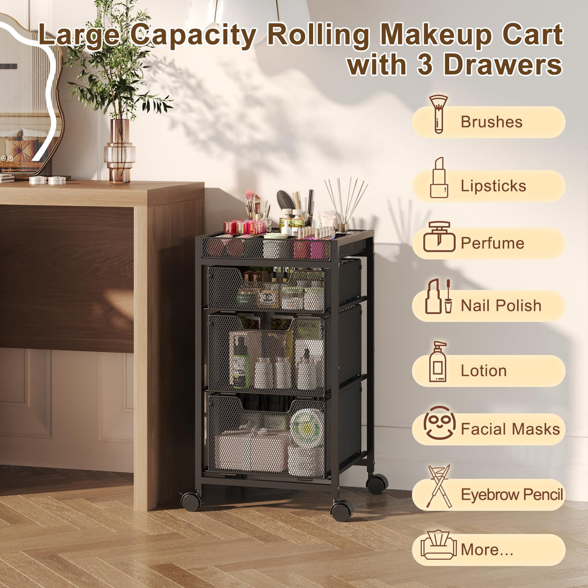 JKsmart portable vanity cart ideal for home or studio use.
