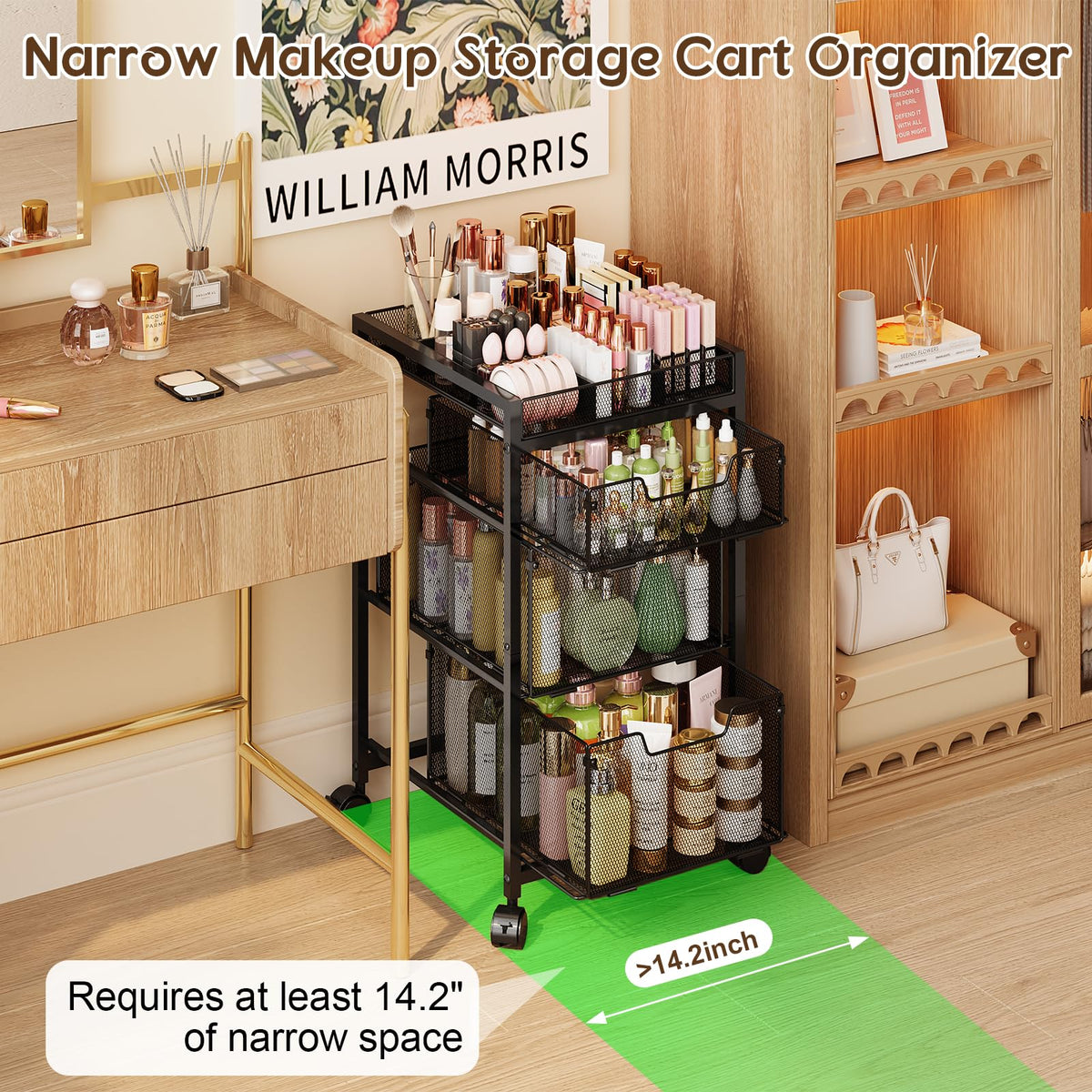 JKsmart top dividers on the cart for flexible skincare and tool organization.