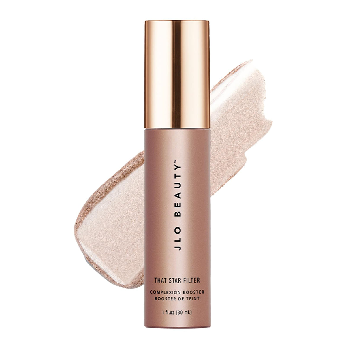 JLO Beauty Complexion Booster Pink Champagne bottle pour for radiant glow