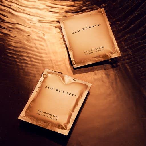 JLO BEAUTY Face Mask Application shows a 10–15 minute glow use.