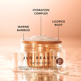 JLO BEAUTY close-up of formula emphasizes clean ingredients.
