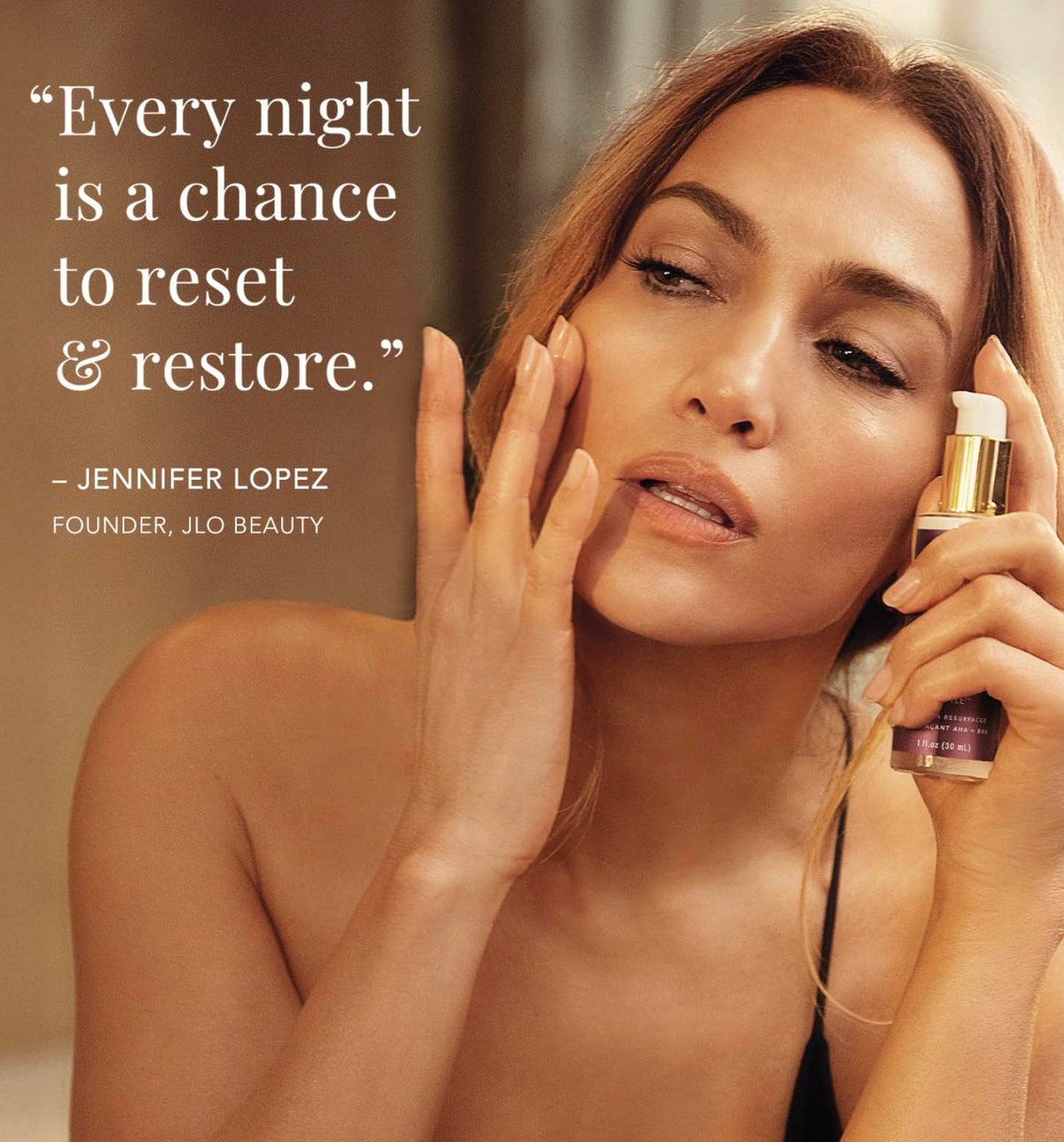 JLO BEAUTY routine reminder to wear SPF after AHAs/BHAs.