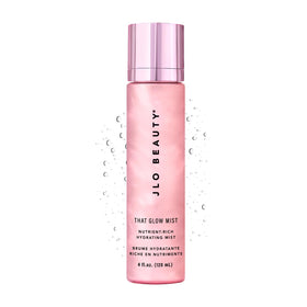 JLO Beauty That Glow Mist bottle showcases sleek design for instant hydration on the go.