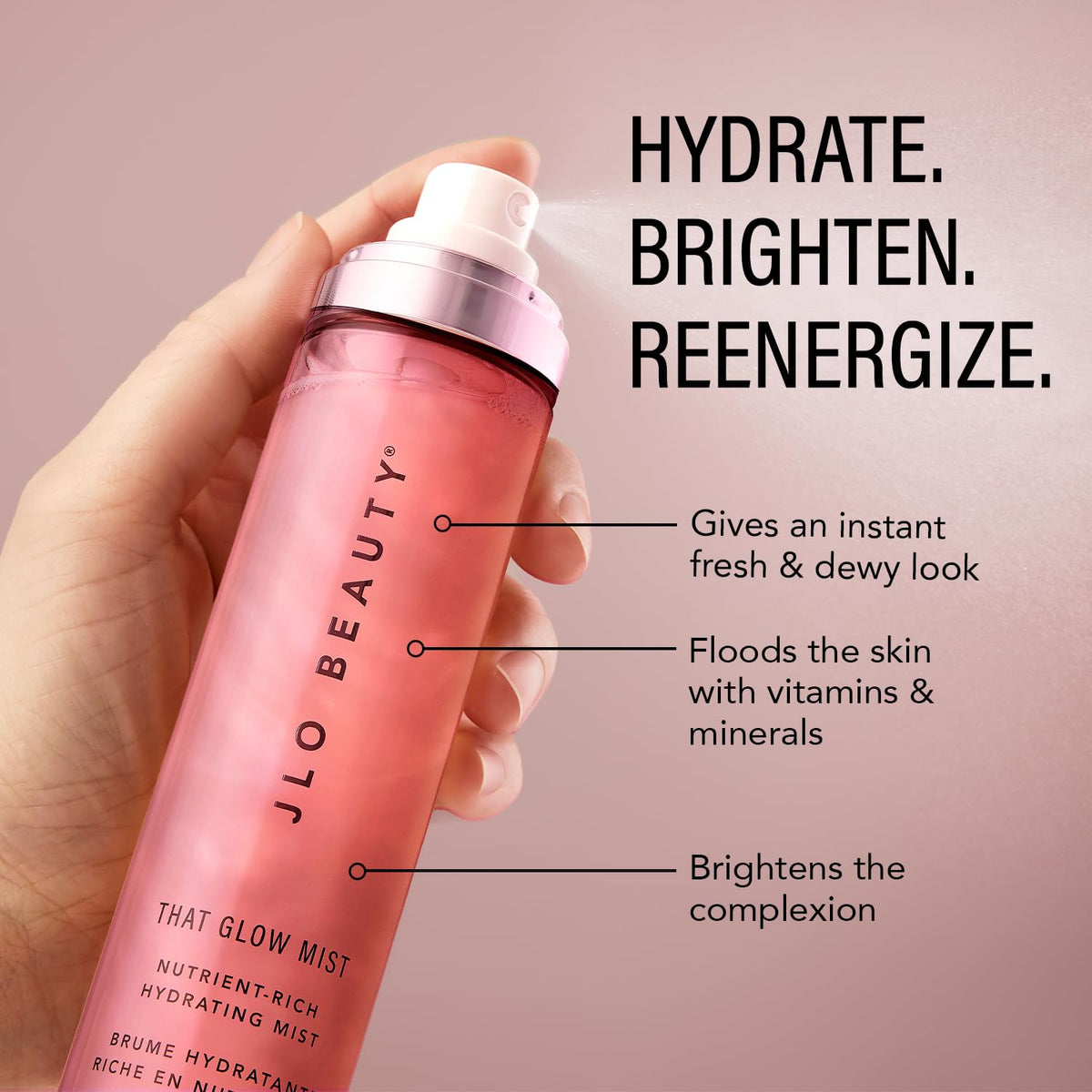 That Glow Mist spray dispersion delivers a refreshing, fine mist for the skin.