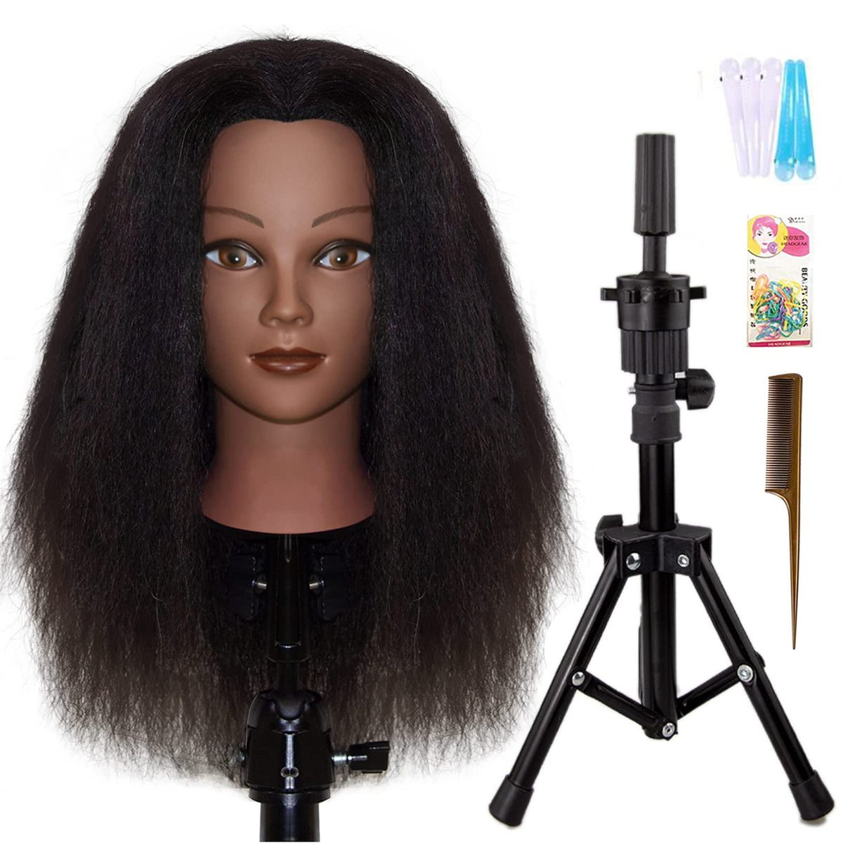 JMHAIR 16-inch real-hair mannequin head for braiding practice and salon training