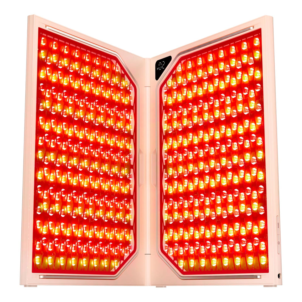 JMOON ReGlow Max face close-up with red light therapy for skin rejuvenation