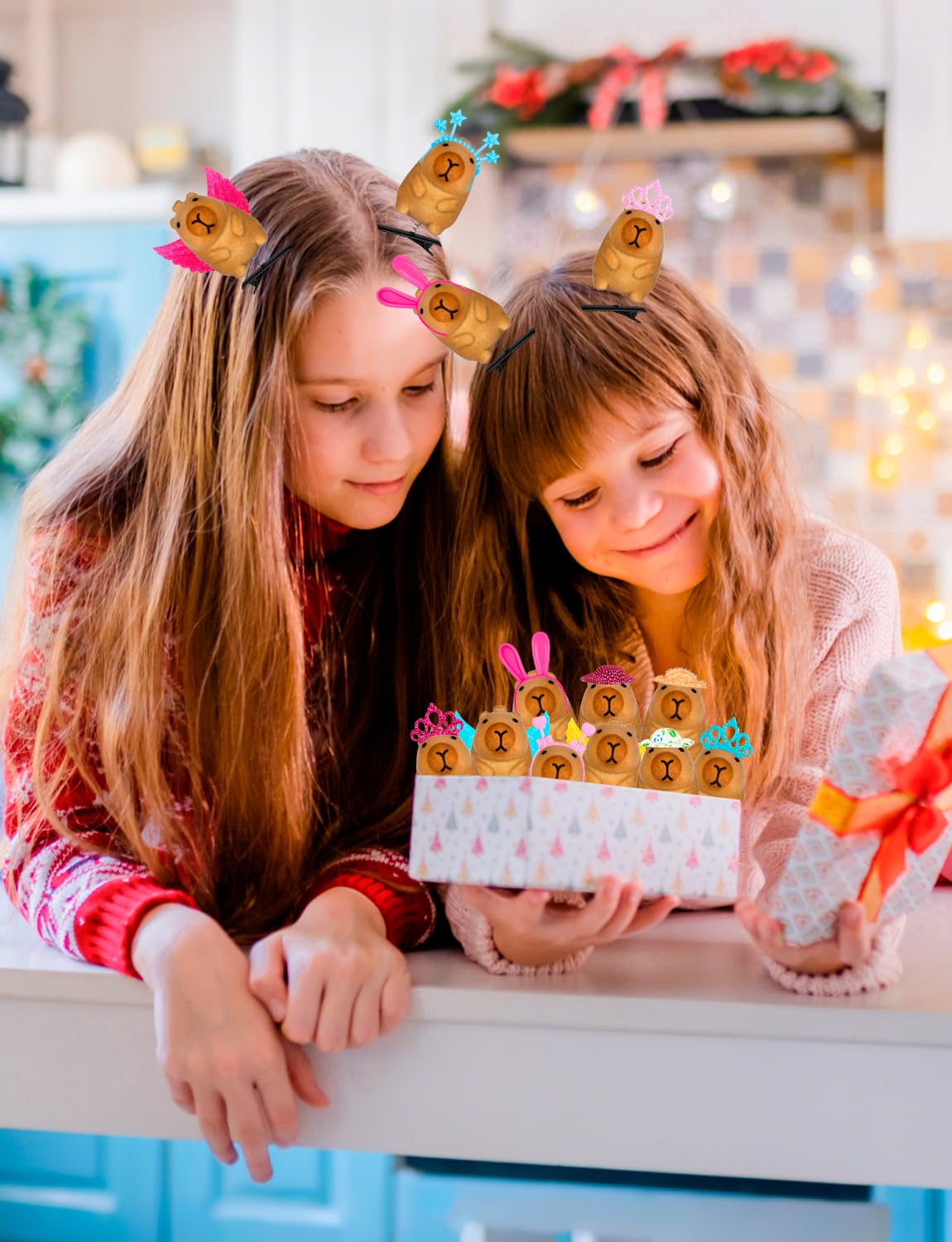 JMZYJZH plush capybara clips add festive charm to outfits.