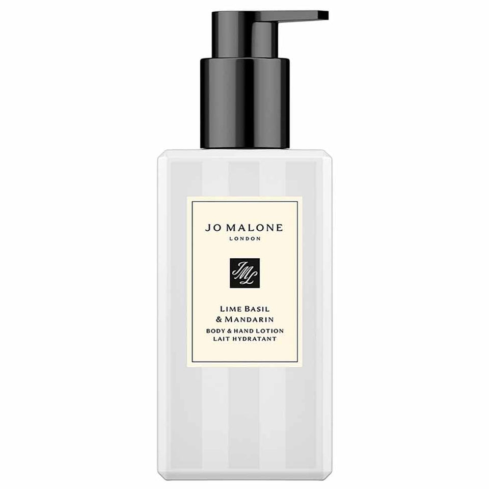 Jo Malone Lime Basil & Mandarin body lotion bottle front with premium packaging
