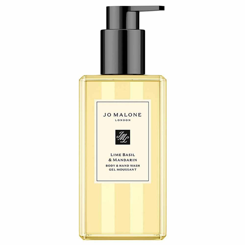 Jo Malone Lime Basil and Mandarin hand wash bottle delivering a refreshing, zesty cleanse.