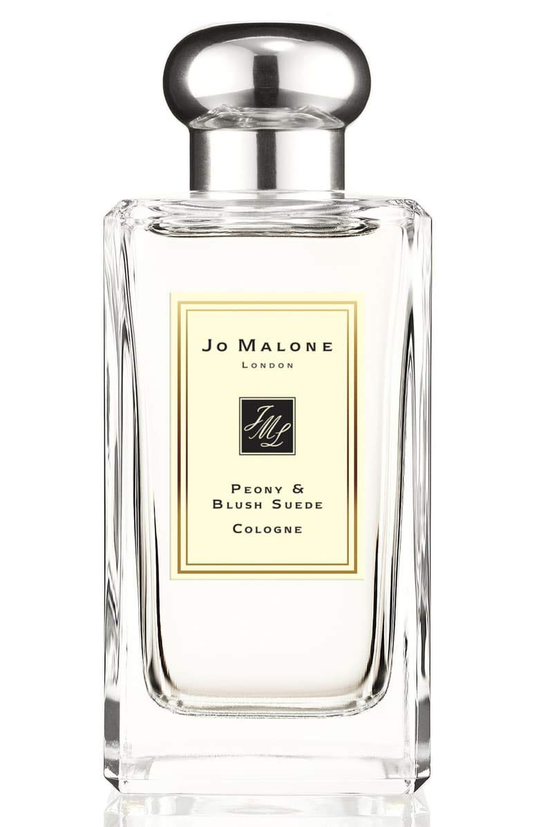 Jo Malone Peony & Blush Suede bottle front view, ideal for fragrance layering