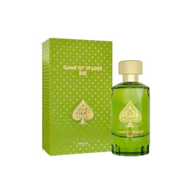 Jo Milano Game of Spades Bid bottle front showcasing warm, long-lasting fragrance.