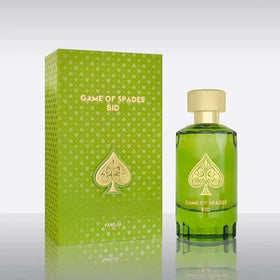 Packaging display for Jo Milano Game of Spades Bid suggests unisex versatility for day and night.