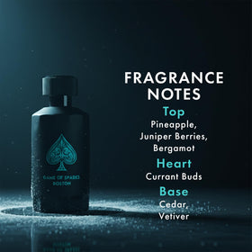 Jo Milano Game of Spades Boston bottle close-up, highlighting sleek glass and premium cap