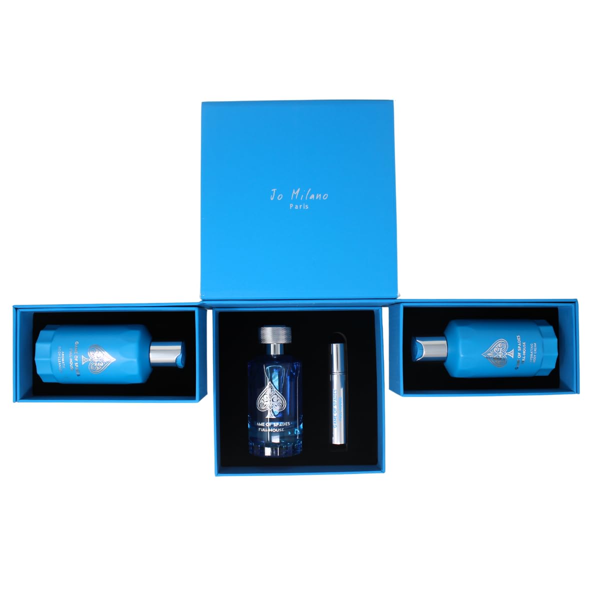 Jo Milano Game of Spades four-piece set packaging highlights luxurious gifting