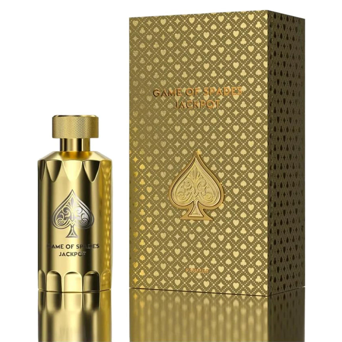 Jo Milano Game of Spades Jackpot bottle front, premium unisex fragrance design.