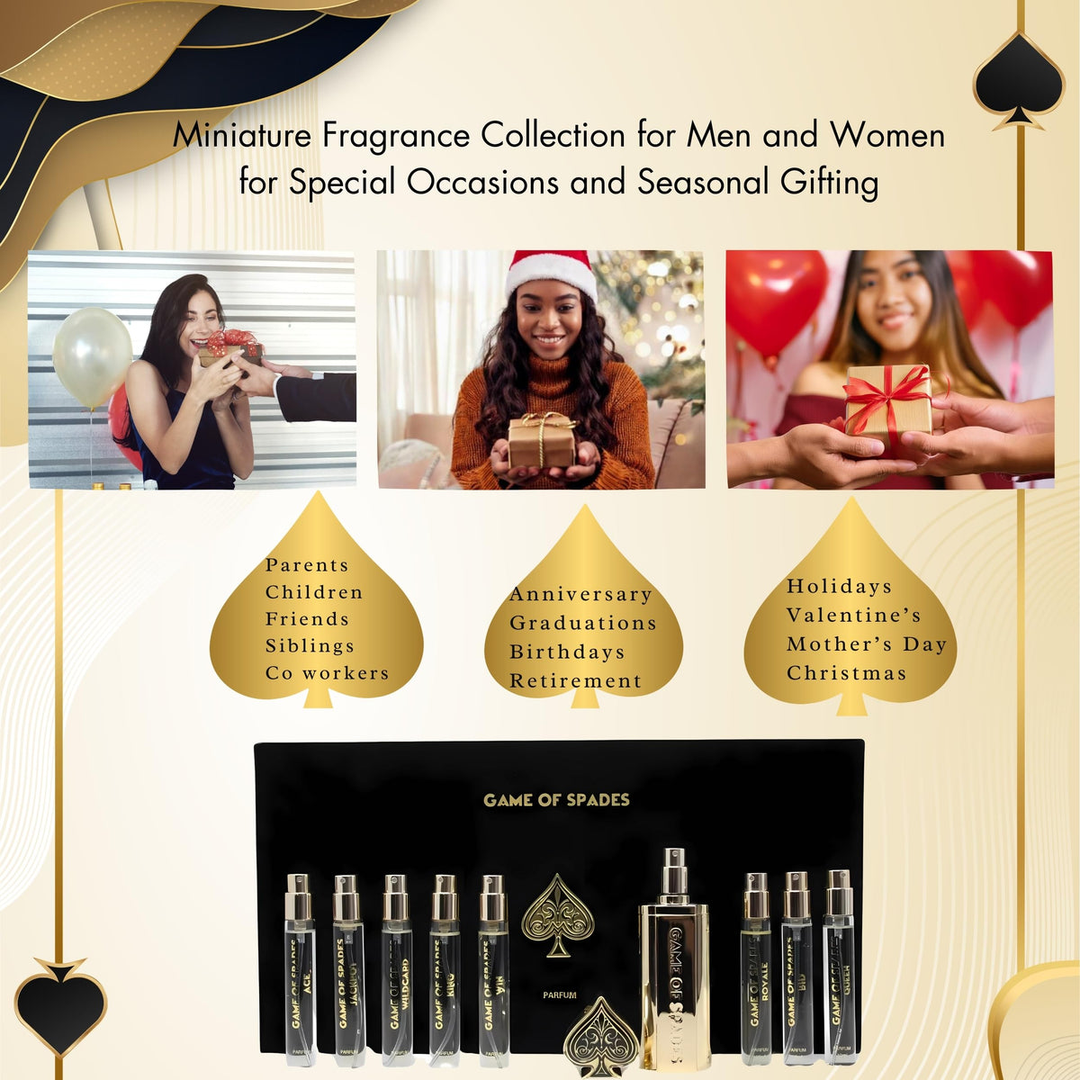 Jo Milano Game of Spades Queen mini EDP enhances evenings with refined unisex charm.