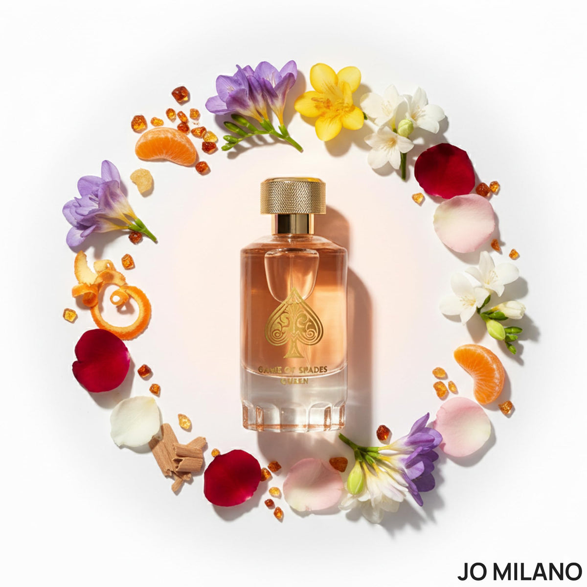 Jo Milano Game of Spades Queen spray tip highlights effortless application and lasting sillage.