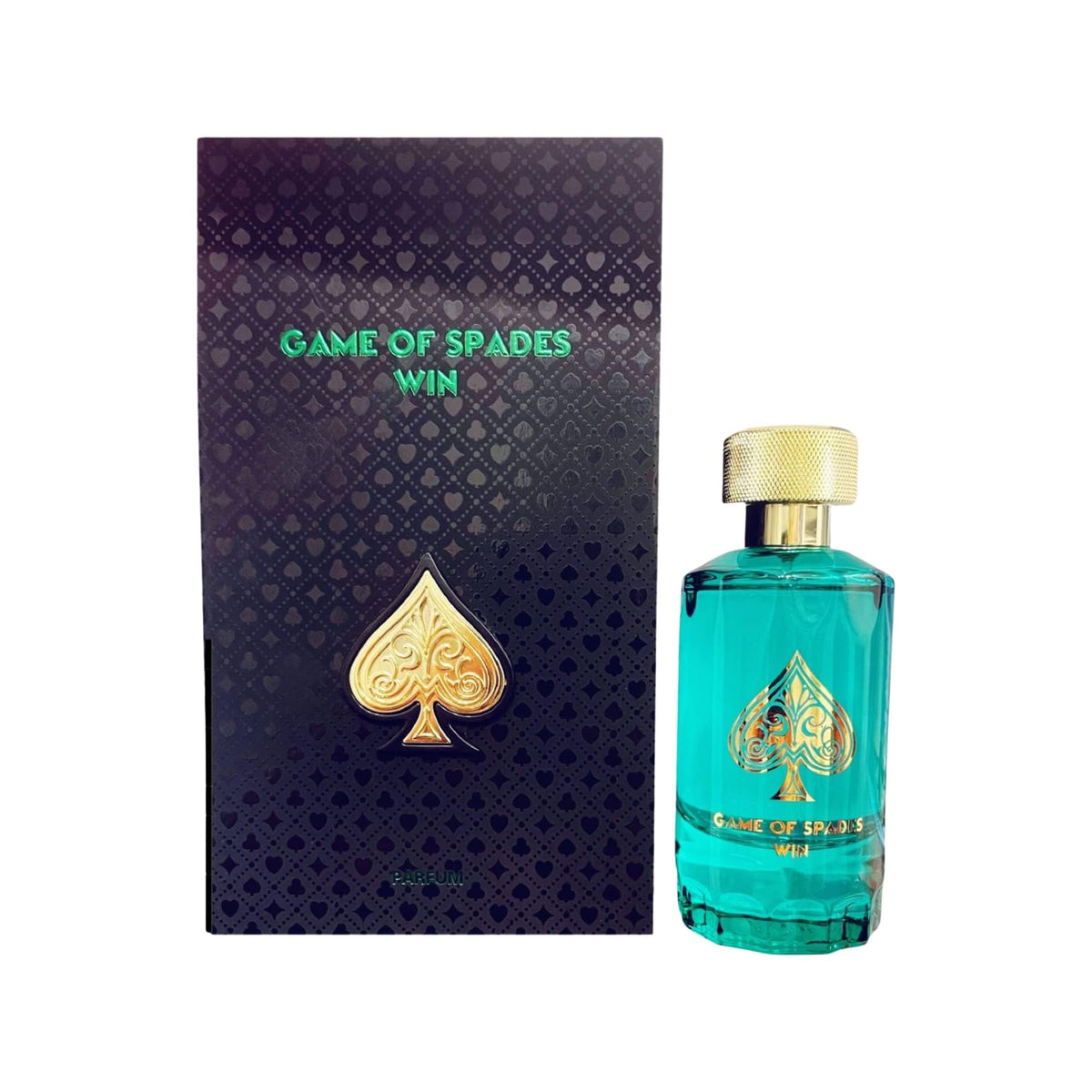 Jo Milano Game of Spades Win bottle pour shows a fresh, long-lasting unisex fragrance.