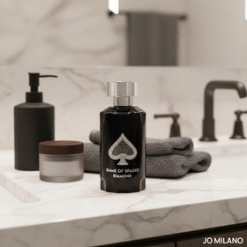 Jo Milano Game of Spades Diamond base notes evoke amber, vanilla, sandalwood.