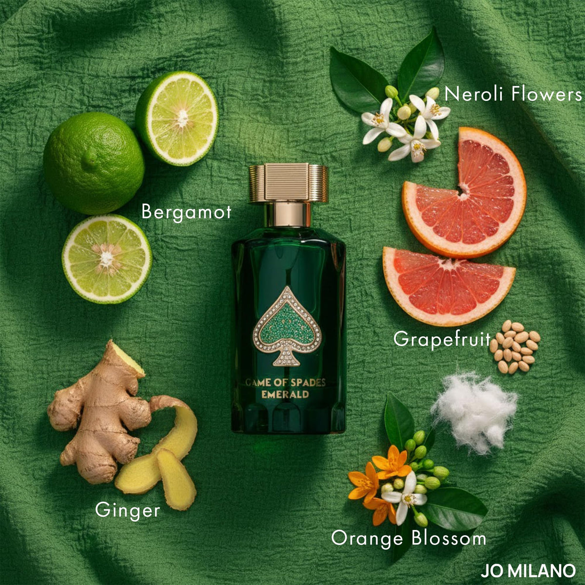 Jo Milano Game of Spades Emerald heart notes with orange blossom and neroli