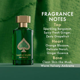 Jo Milano Game of Spades Emerald opening featuring bergamot, grapefruit, and ginger