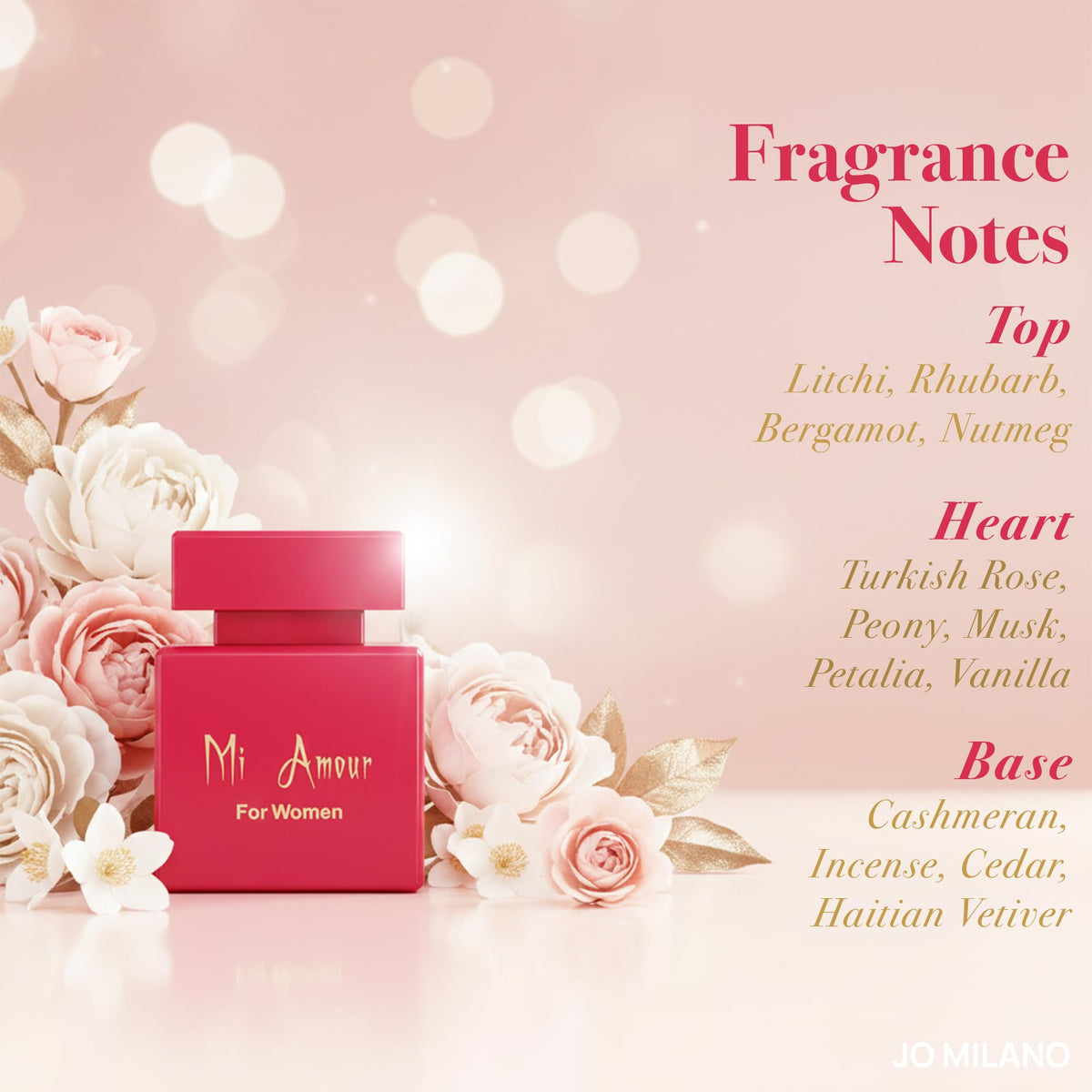 Jo Milano Mi Amour cap closeup premium packaging evokes luxury