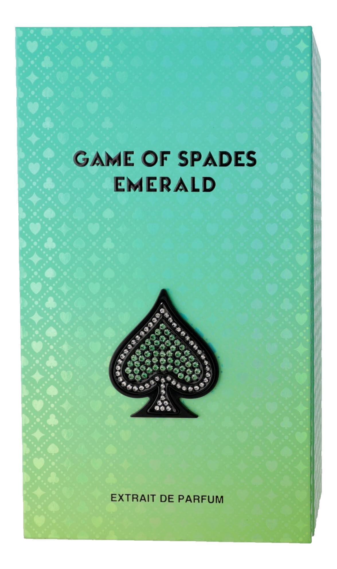 Jo Milano Paris Game of Spades Emerald Extrait packaging close-up highlighting luxury presentation.