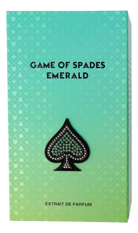Jo Milano Paris Game of Spades Emerald Extrait packaging close-up highlighting luxury presentation.