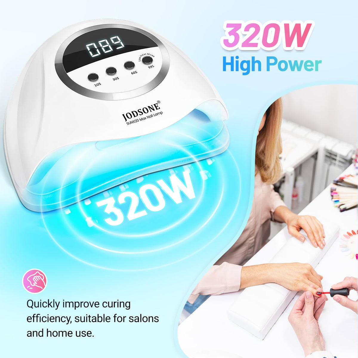 JODSONE U V LED Nail Lamp side view highlights slim profile for salon or home