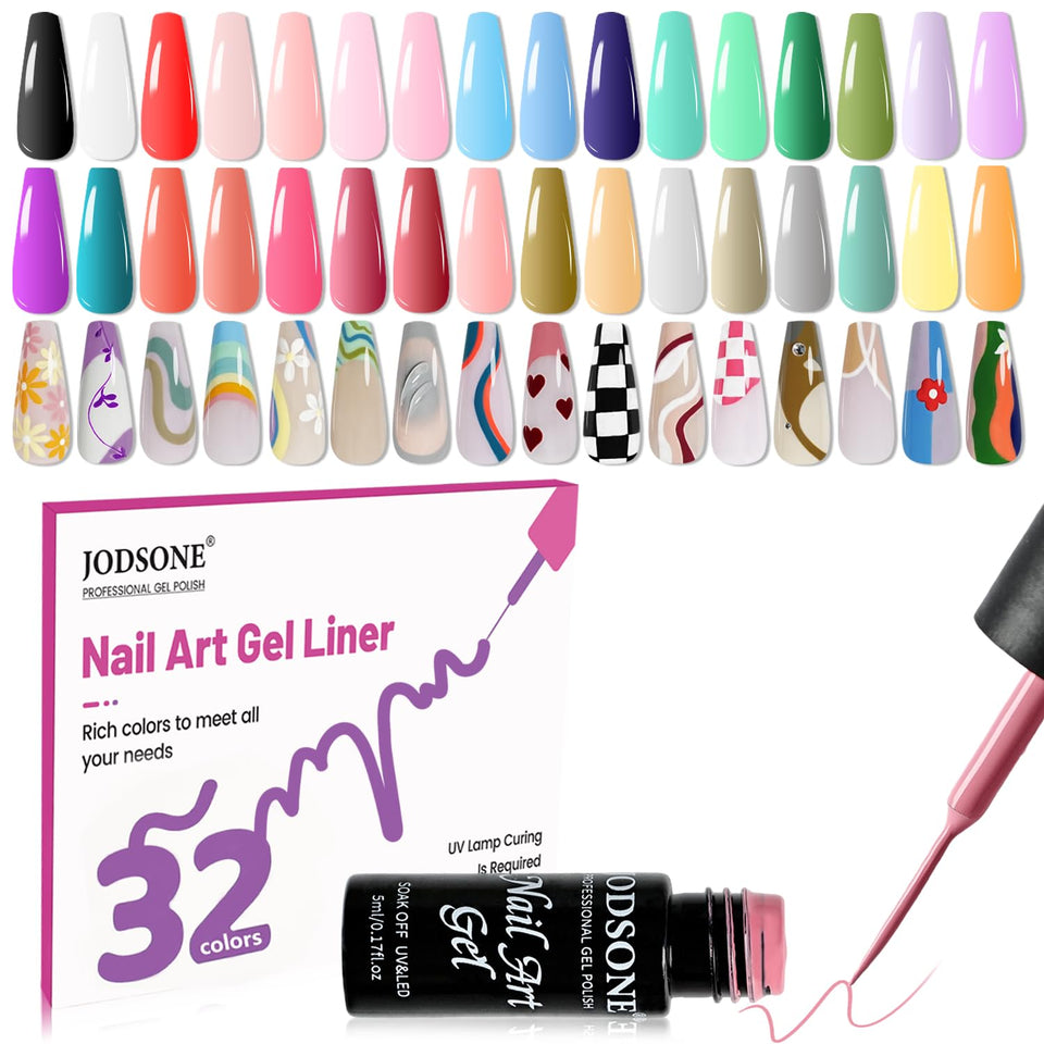 JODSONE 32-color gel liner set enables precise nail art details.