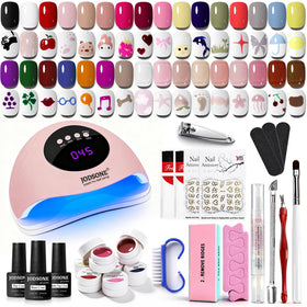 JODSONE 32-color gel kit swatches show vibrant hues for nail art creativity.