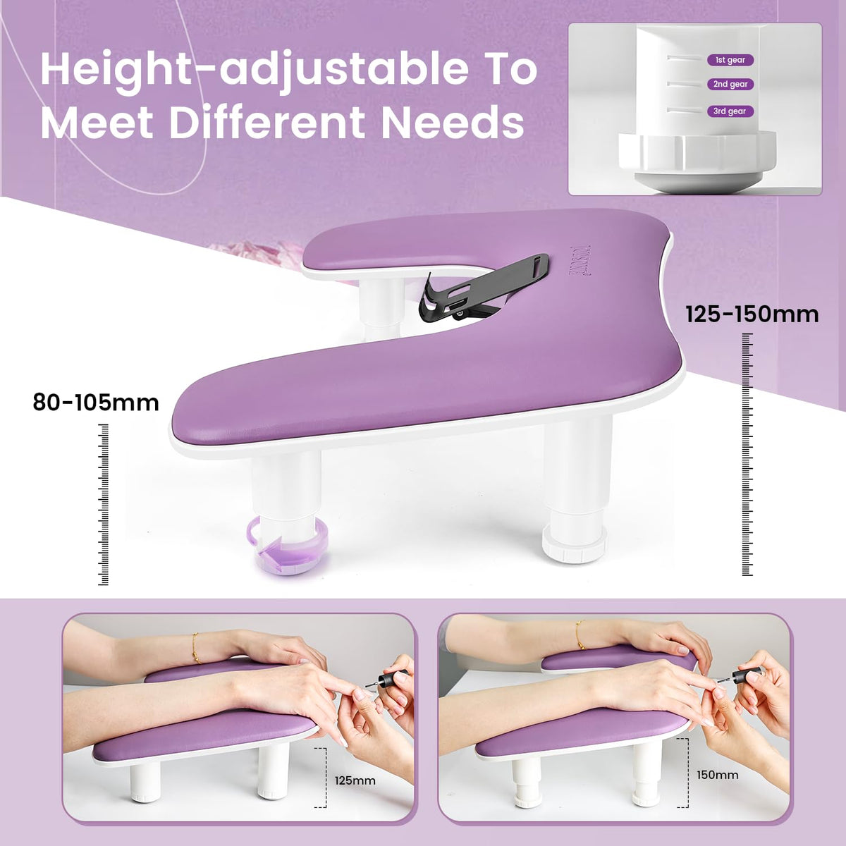 JODSONE arm rest with rotating phone holder enables hands-free nail sessions.