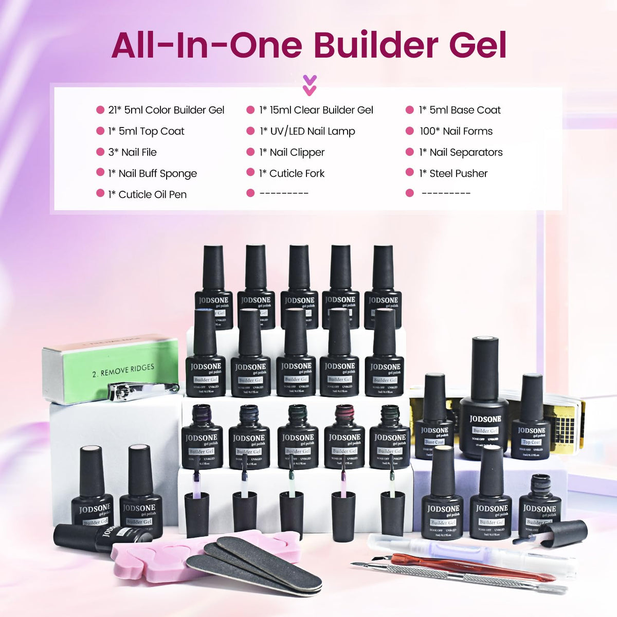 JODSONE Builder Gel color palette displayed for vibrant nails