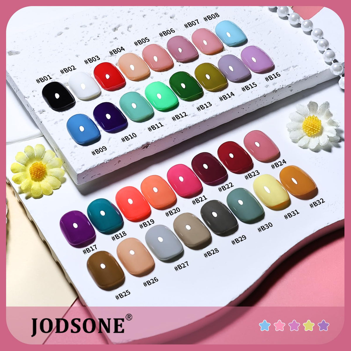 JODSONE matte top coat bottle delivers velvety finish.