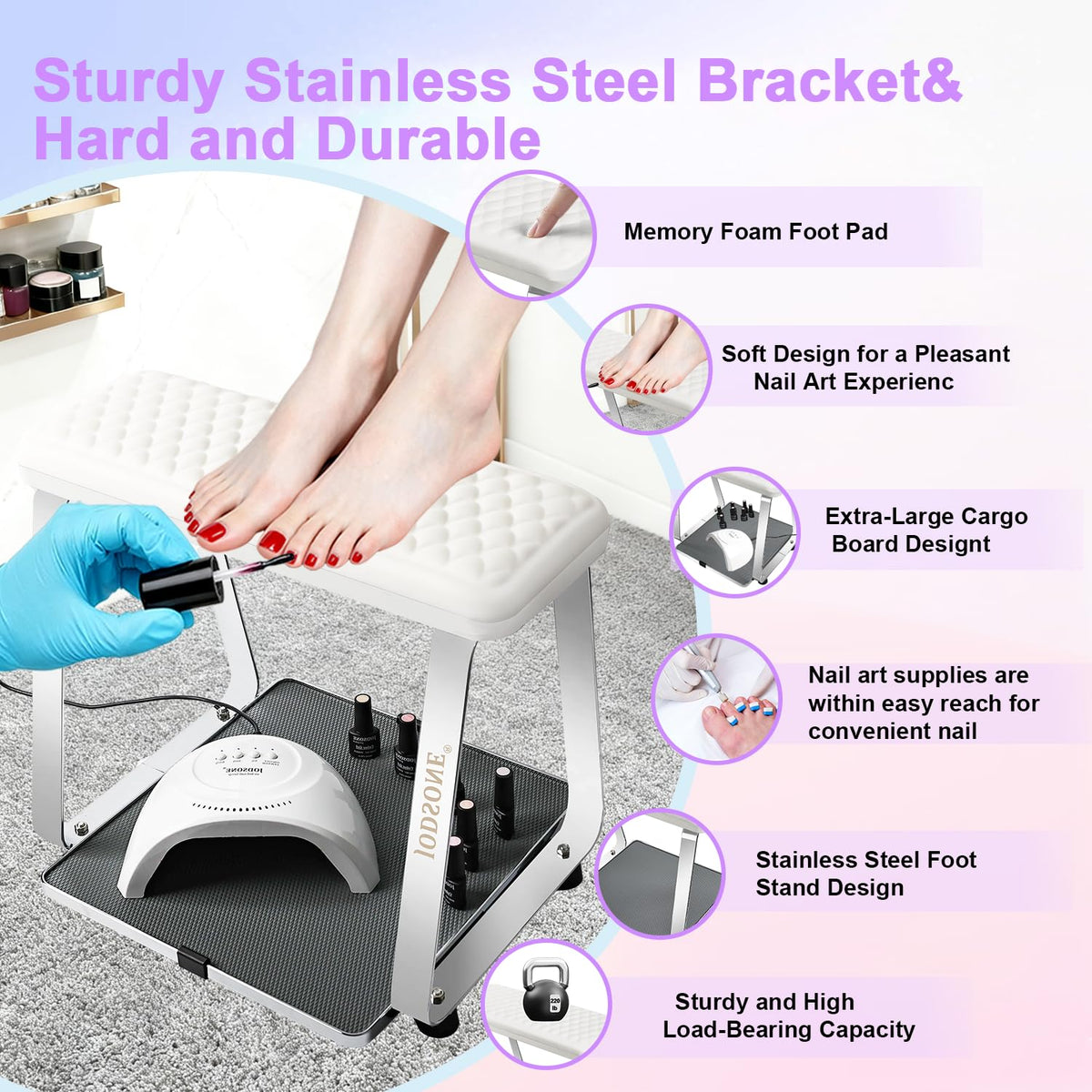 JODSONE sturdy stainless steel frame provides stable support during pedicures
