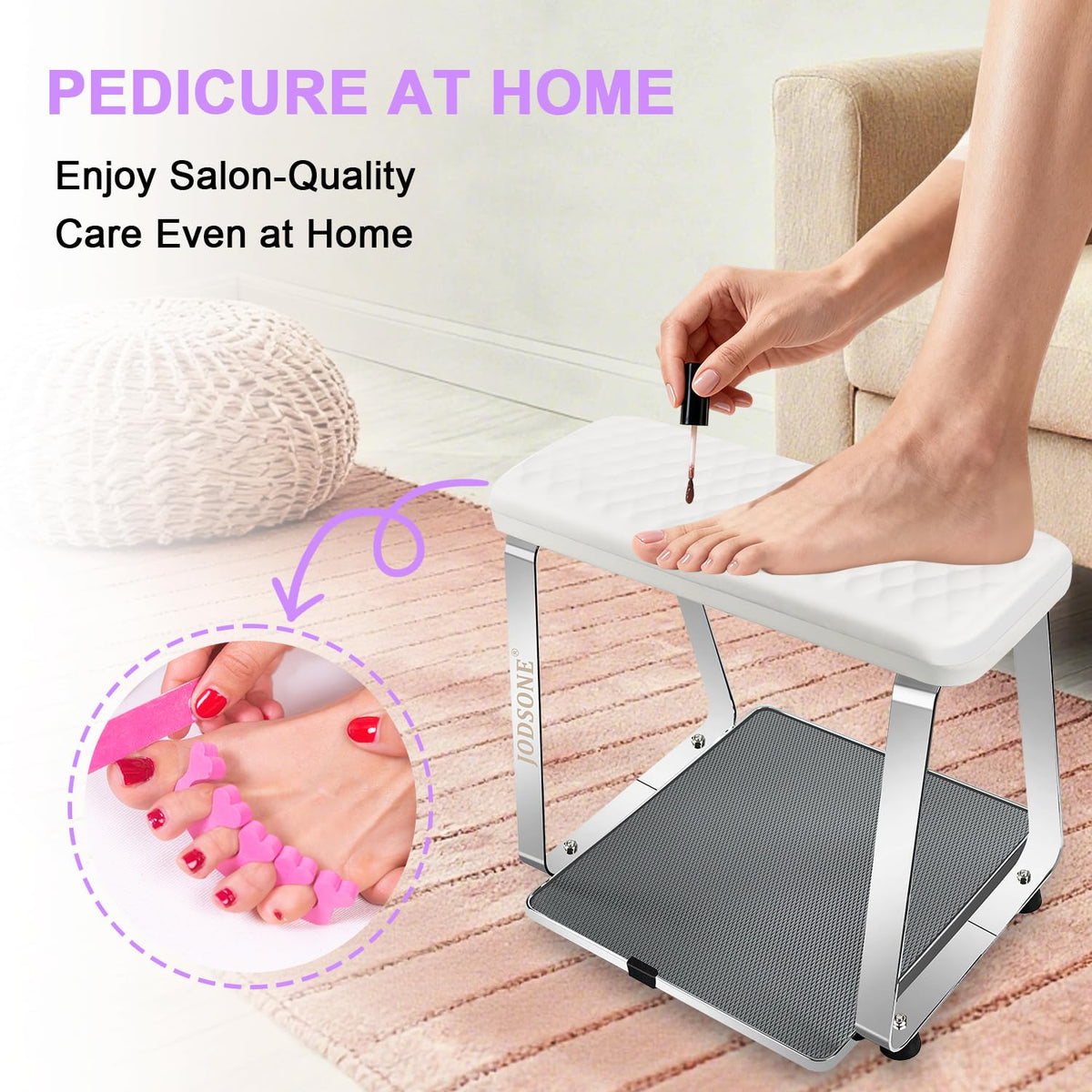 JODSONE built in storage shelf keeps polishes and tools within reach