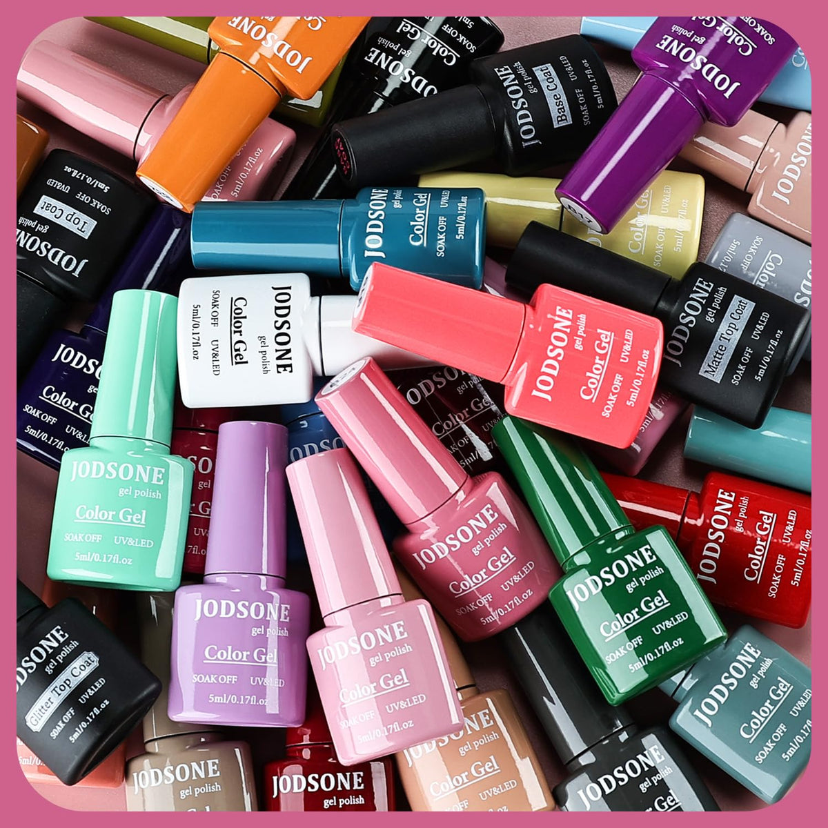 JODSONE top coat bottle provides high shine and protective finish.