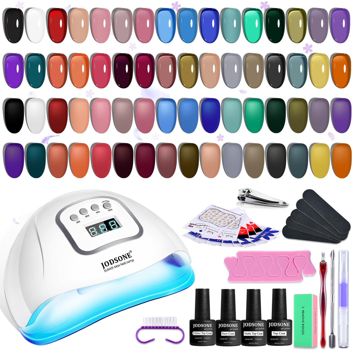 JODSONE 32-color jelly gel nail polish kit with UV light for home salon results.