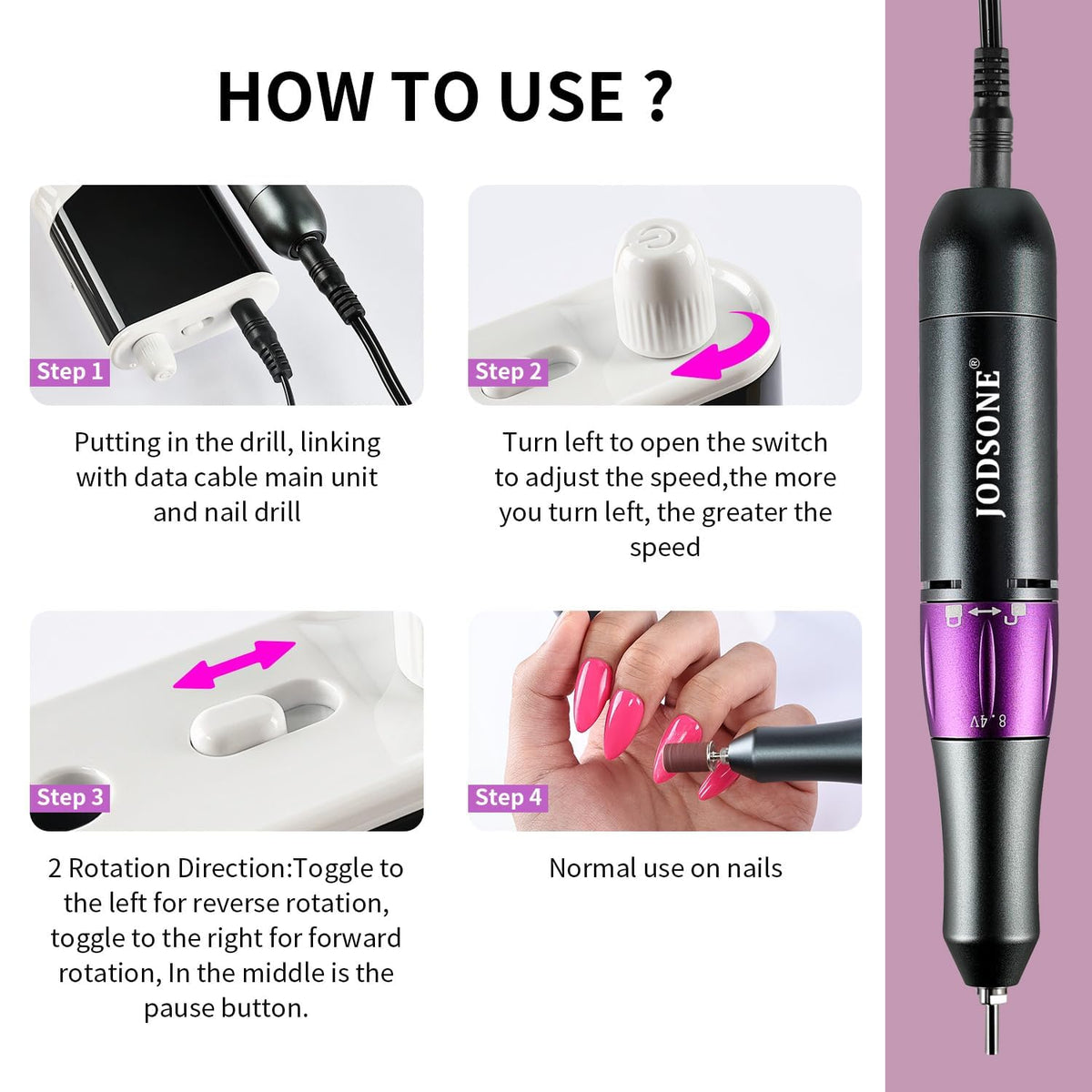 JODSONE nail drill features overheating and overload protection.