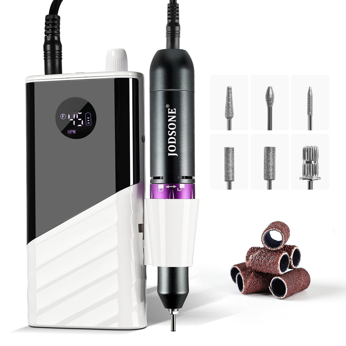 JODSONE nail drill at 45000 RPM for fast gel removal.