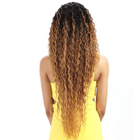 Joedir lace front wig ombre gold back view; shows length and fullness.