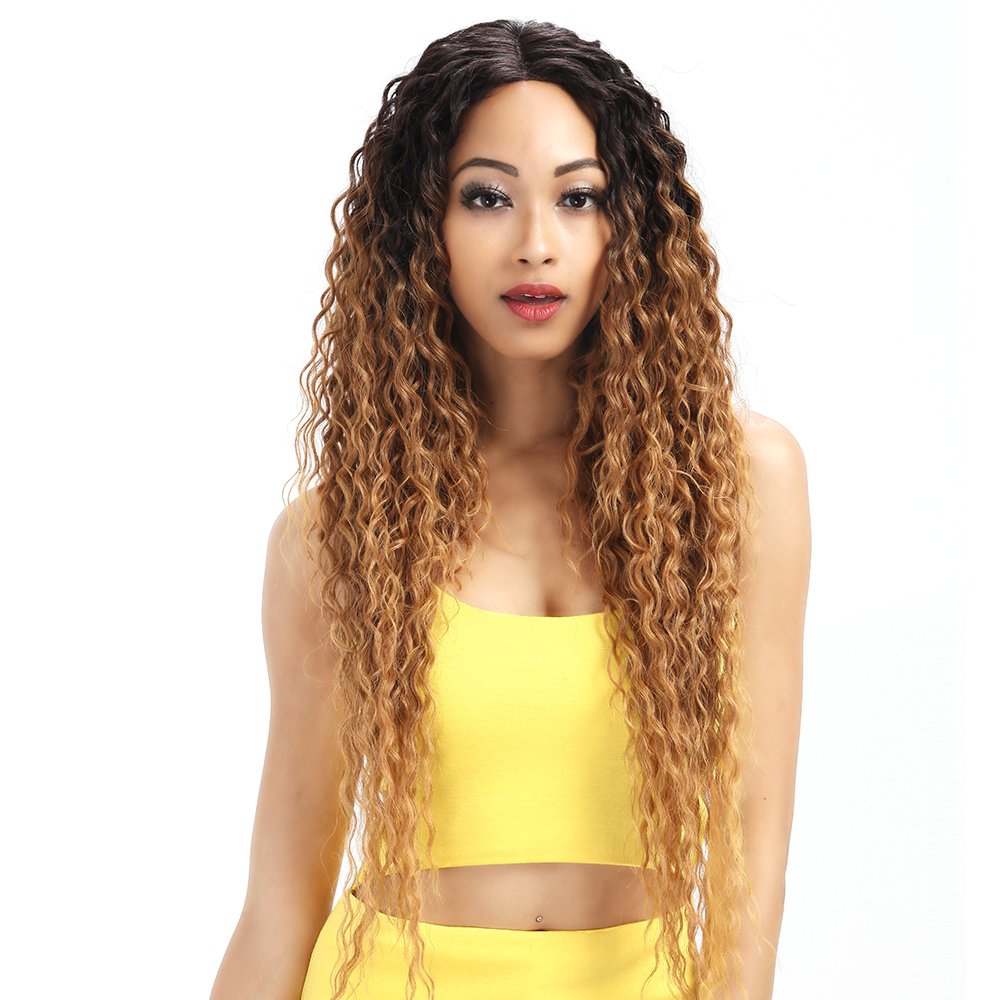 Joedir lace front wig ombre gold side view; versatile styling options.