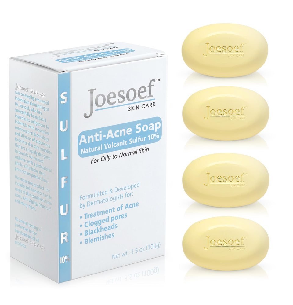 JOESOEF Sulfur Soap acne facial cleanser 100g 4-pack bar front boosts clarity.