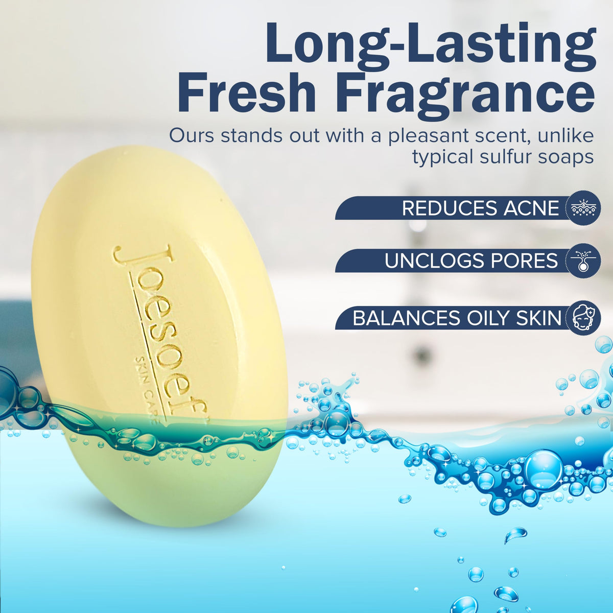 JOESOEF Sulfur Soap pore-care closeup suggests clearer-looking skin.