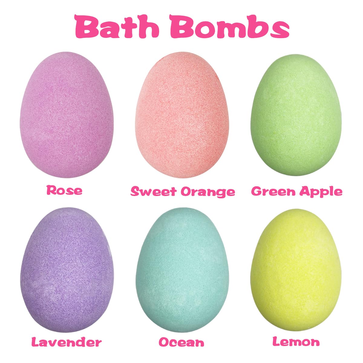 Six-pack JoFAN bath bombs with assorted scents celebrate Easter joy in the tub.